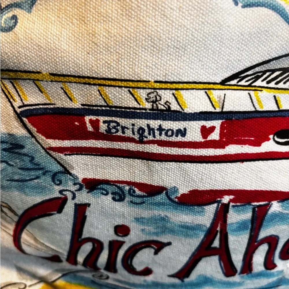 Brighton Canvas Tote Bag Chic Ahoy Nautical Theme Bag Shoulder Hand Painted - Picture 4 of 16